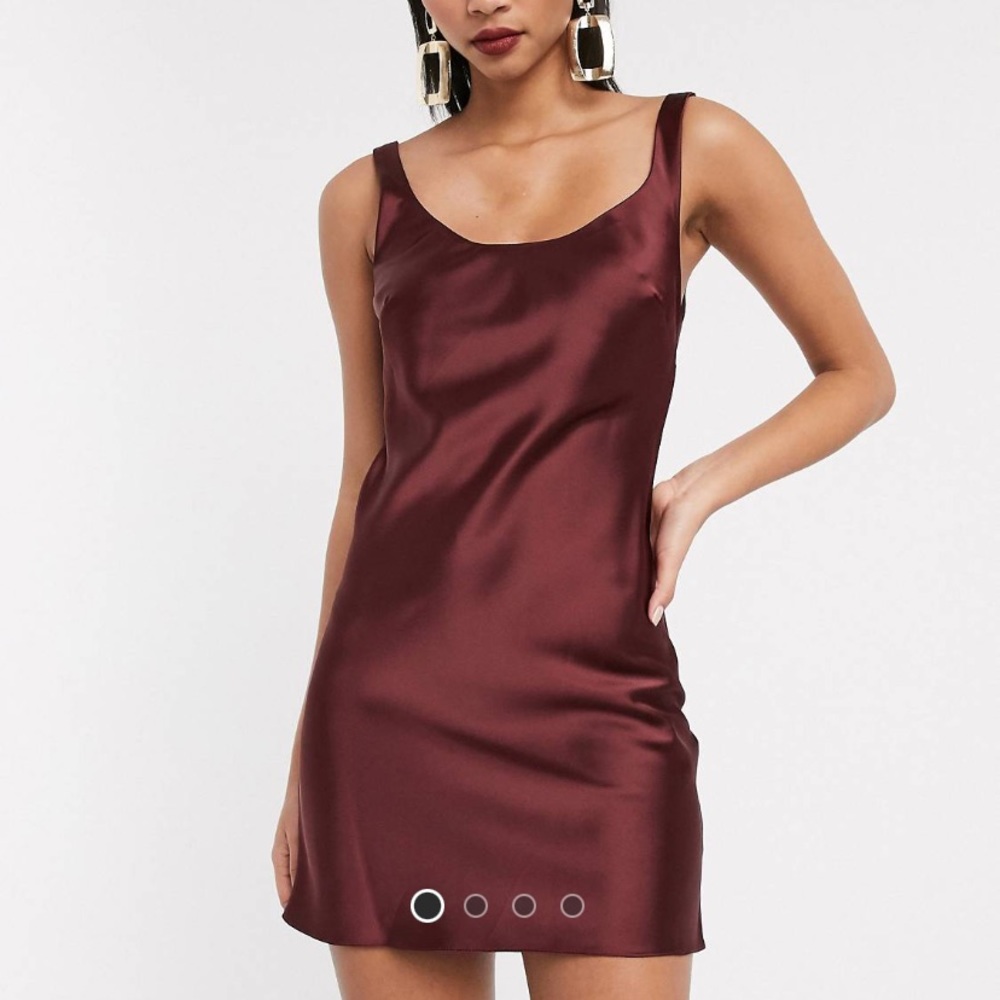 ASOS DESIGN scoop neck mini satin slip dress in oxblood